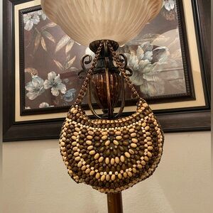 Vintage Brown and Cream Beaded Bag